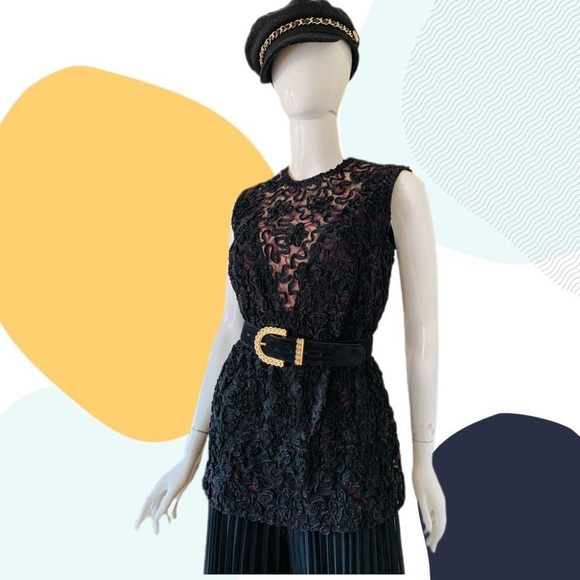 Vtg 60’s Mod Chic Black Chiffon Designer Jumpsuit - Picture 2 of 9